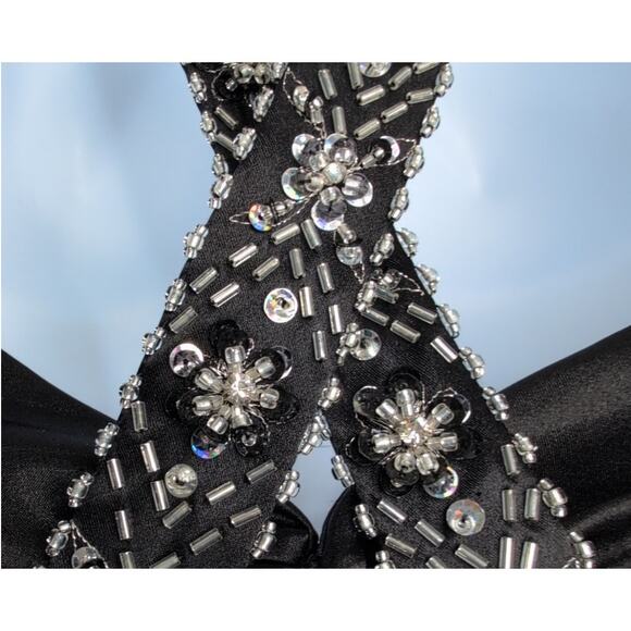 Flirt Maggie Sottero Satin Halter Open Back Evening Gown XS Beaded Glam Dress - Picture 6 of 7